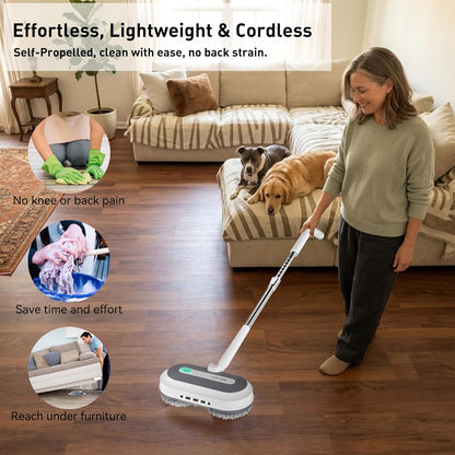 Cordless Electric Spin Mop, Electric Floor Cleaner with Water Sprayer & LED Headlight, 50mins Working Time, 290ml Water Tank, Adjustable Tube, Self-Propelled Multi-Surfaces Floor Mop for Home Cleaning