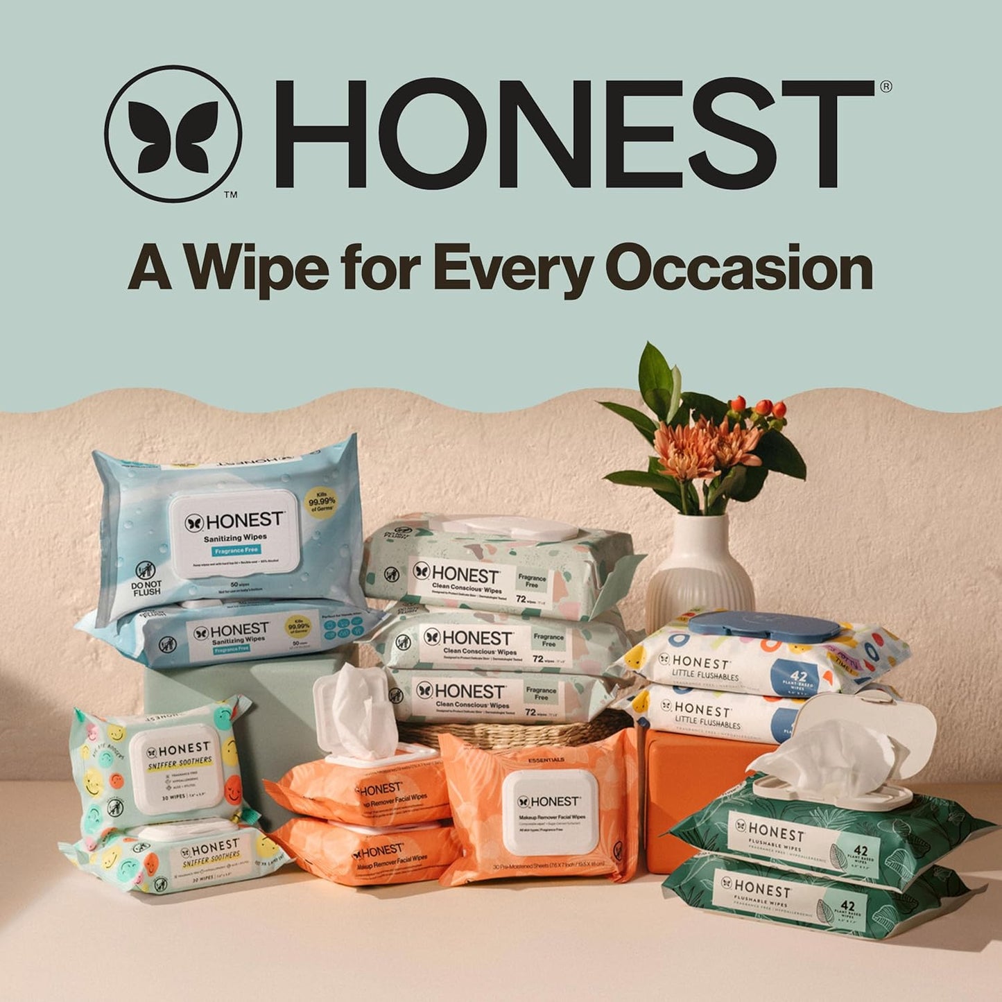 The Honest Company Hypoallergenic Multi-Use Baby Wipes for Sensitive Baby Skin, Rose Blossom, 60 Count
