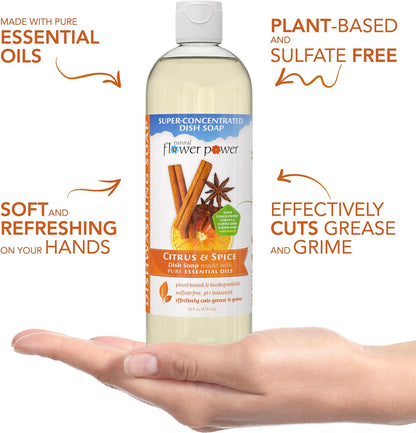 Natural Flower Power Liquid Dish Soap Refill – 66 Fl Oz Refills 4X – Plant-Based & Scented w/Pure Essential Oils – Natural Dishwashing Detergent – Sulfate-Free Kitchen Soap (Lavender)