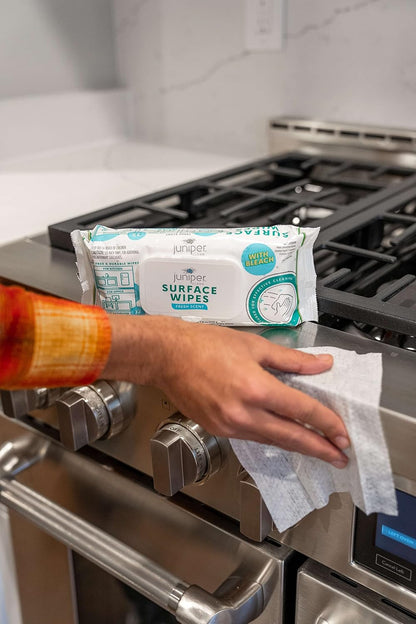 Juniper CLEAN 3 Pack Surface Cleaning Wipes with Bleach, All-Purpose Cleaner for Bathroom, Kitchen, Office, 216 Count Soft Flow, Fresh Scent, Lint Free & Durable