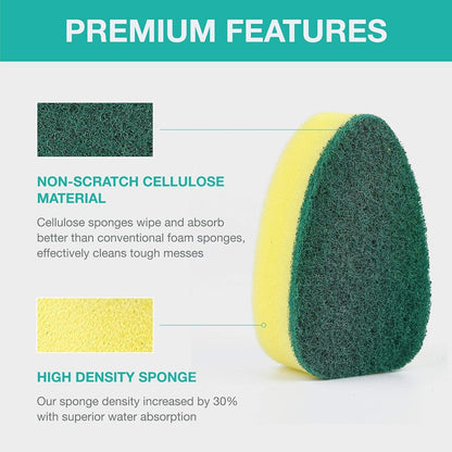 HELIME Heavy Duty Dish Wand Refills Kit with Handle, 6 Non Scratch Dishwand Refill Pack, Replacement Sponge Heads Set,Dishwashing Scrub Brush,Soap Control Dispenser Scrubbers, Dishwasher Cleaning Tool