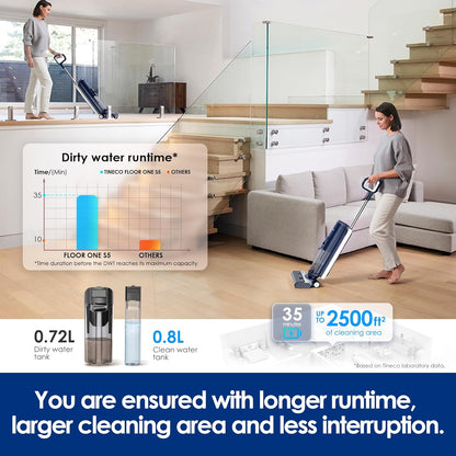 Tineco iFLOOR 5 Breeze Complete Wet Dry Vacuum Cordless Floor Washer, One-Step Cleaning for Hard Floors, Edge Clean, Auto Self-Cleaning, Lightweight & Cordless Design