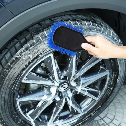 TAKAVU Wheel Tire Brush - Soft Bristle with Short Handle, Included Detailing Brush - Car Cleaning Kit for Rims, Tires, Interior Vents, Emblems - Scratch Safe