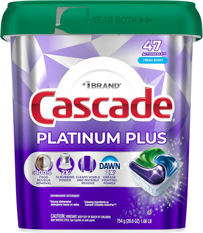 Cascade Platinum Plus Dishwasher Pods, Dishwasher Detergent, Dish Detergent Soap, Fresh, 19 Count