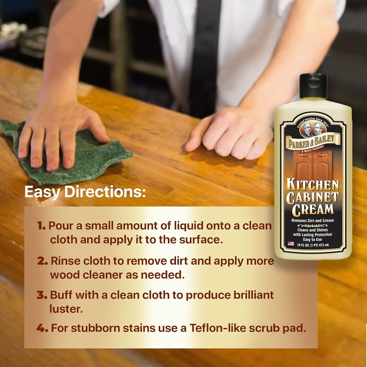 Parker & Bailey Kitchen Cabinet Cream, Multi Surface Cleaner & Furniture Cleaner, Quick Shine Wood Restorer & Protector for Cabinets, Tables & Surfaces, Renews & Restores a Finish for Wood, 16oz
