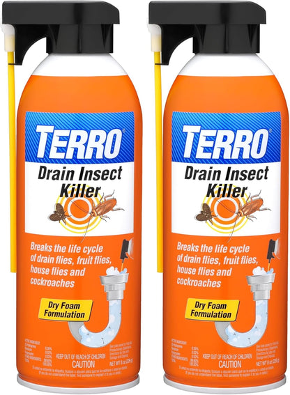 TERRO T590 Drain Insect Killer Foam 1-Pack - Indoor Infestation Treatment for Cockroaches, Drain Flies, House and Fruit Flies with Extension Tube Application