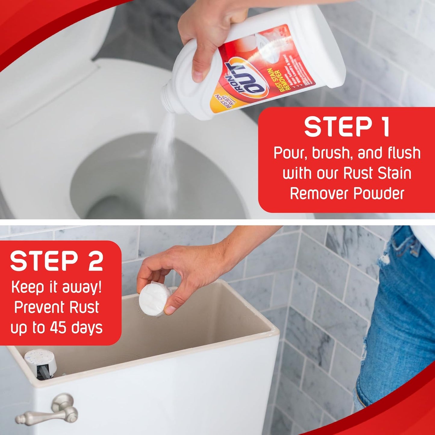 Iron OUT Automatic Toilet Bowl Cleaner Tablets, Helps Remove and Prevent Rust Stains with Every Flush, Lasts up to 45 Days, Made in the USA, 6 Tablets