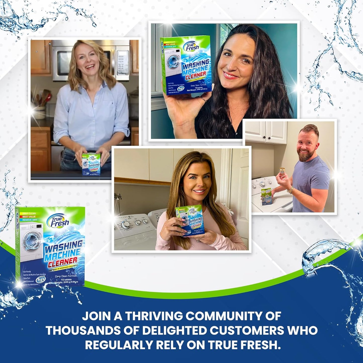 True Fresh Washing Machine Cleaner Effervescent Tablets, 25 Solid Deep Cleaning Tablet, Finally Clean All Wash Machines Including HE Front Loader Top Load, No more Stinky Grimy Washer tub