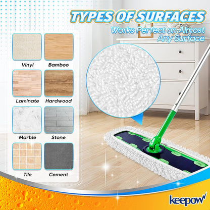 KEEPOW Reusable XL Mop Pads Compatible with Swiffer XL Sweeper, X-Large Dry Sweeping Cloths, Wet Mopping Cloths, Washable Microfiber XL Wet Pads Refills for Surface/Hardwood Floor Cleaning, 4 Pack