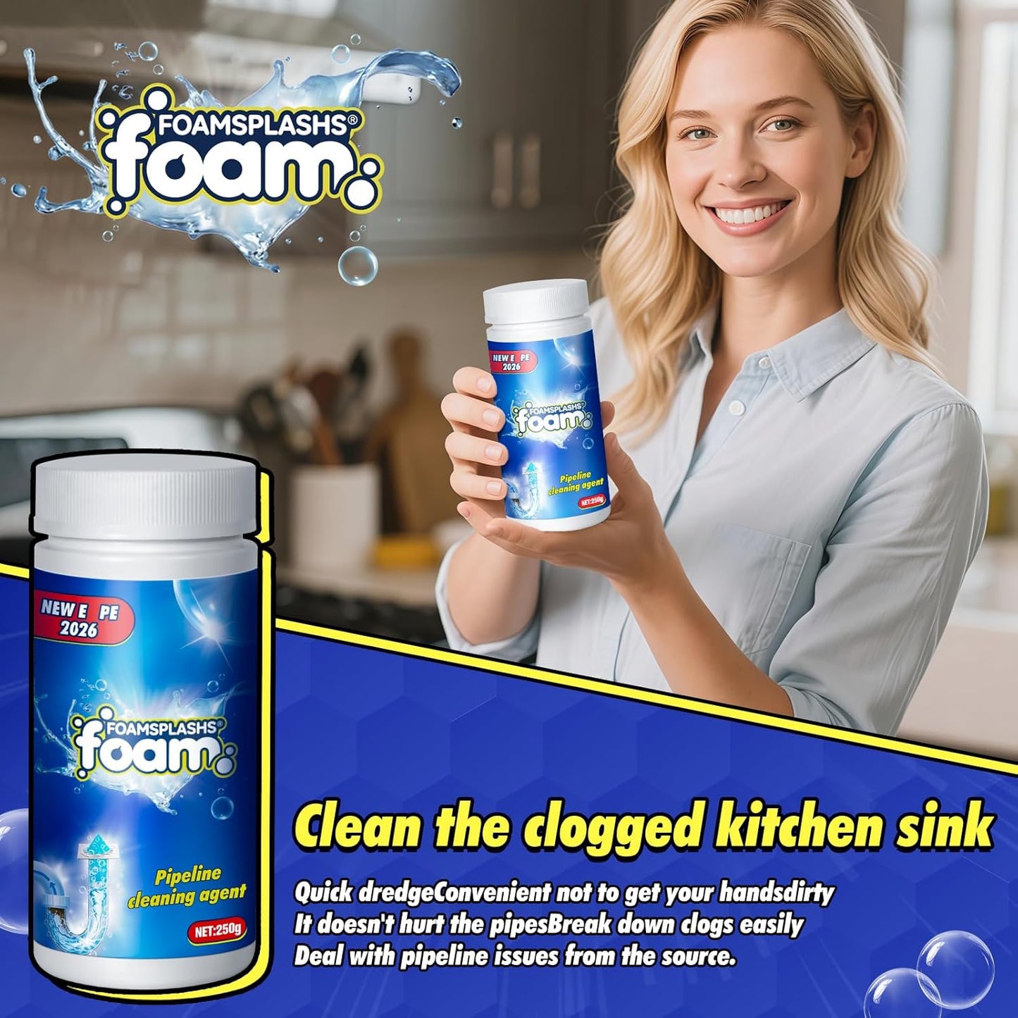 Drain Clog Remover, Wild Tornado Sink and Drain Cleaner, Pipe Dredging Agent, Sink & Toilet Clog Remover, Mild Formula Cleaning for Kitchen & Bathroom Cleaning (7.5 FL OZ (Pack of 1), Unscented)