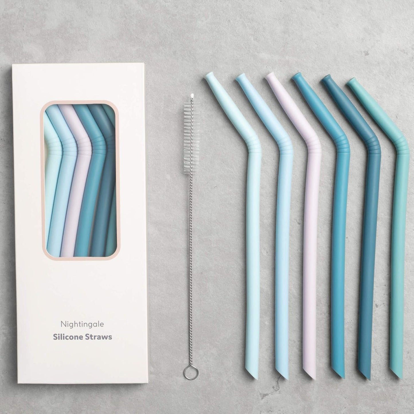 Nightingale Reusable Silicone Straws - Bendy Drinking Straw with Cleaning Brush - Collapsible and Bendable Travel Straw for Kids - Dishwasher Safe, Food-Safe - Set of 6 (Oak Multi)
