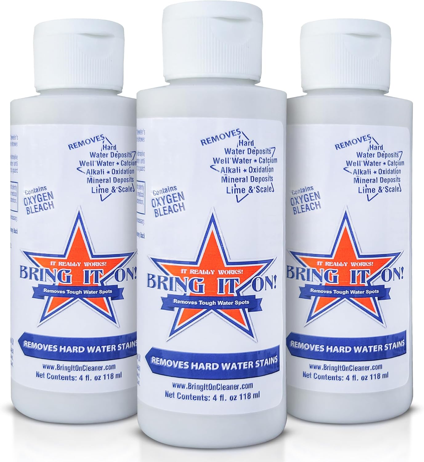 Bring It On Cleaner Hard Water Stain Remover 16 oz | Glass, Soap Scum Remover for Shower Glass, Fiberglass, Windows, Tile and Grout Cleaner, and Includes Scrubbing Drill Pads
