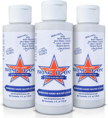 Bring It On Cleaner Hard Water Stain Remover 16 oz | Glass, Soap Scum Remover for Shower Glass, Fiberglass, Windows, Tile and Grout Cleaner, and Includes Scrubbing Drill Pads