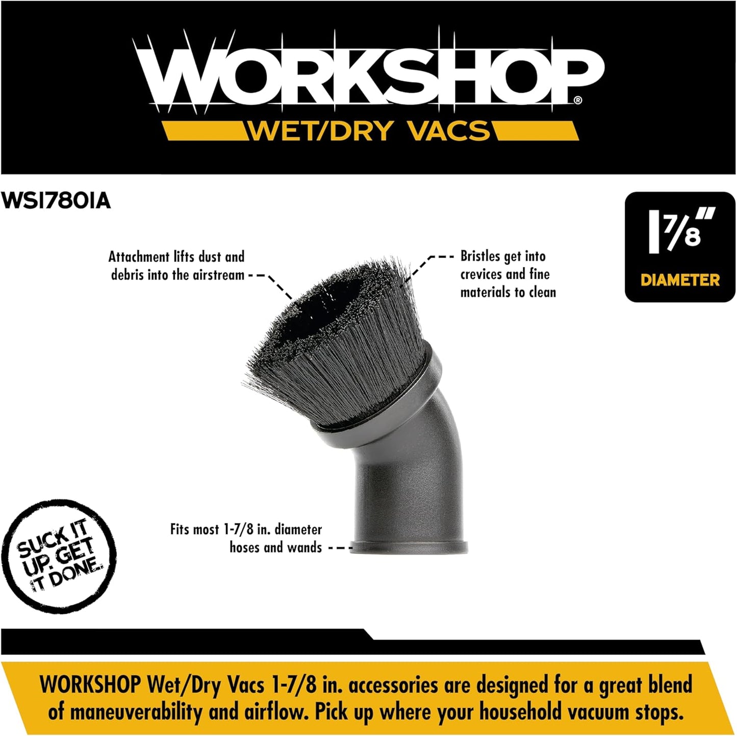 WORKSHOP Wet/Dry Vacs Shop Vacuum Accessories WS25001A Dusting Brush Attachment for Wet Dry Vacuum Cleaners, Fits 2-1/2-inch Extension Wands and Hoses