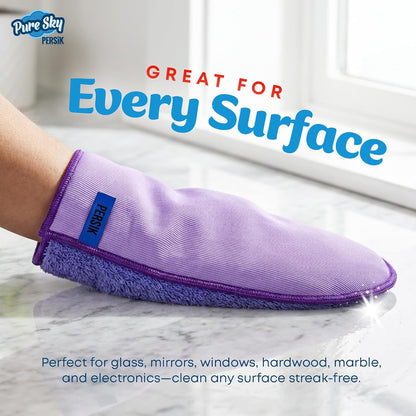 persik Pure-Sky Microfiber Glove Dusting Mitt - Ultra Microfiber Cleaning Cloth Glove - JUST ADD Water No Detergents Needed - Use for Cleaning Furniture, Home