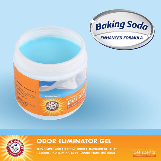 Arm & Hammer Pet Scents Gel Odor Eliminator, Baking Soda Deodorizer for Pet Rooms, Litter Box Areas, and Indoor Spaces, Long-Lasting Solid Gel Format, Fresh Breeze Scent, 15 Oz