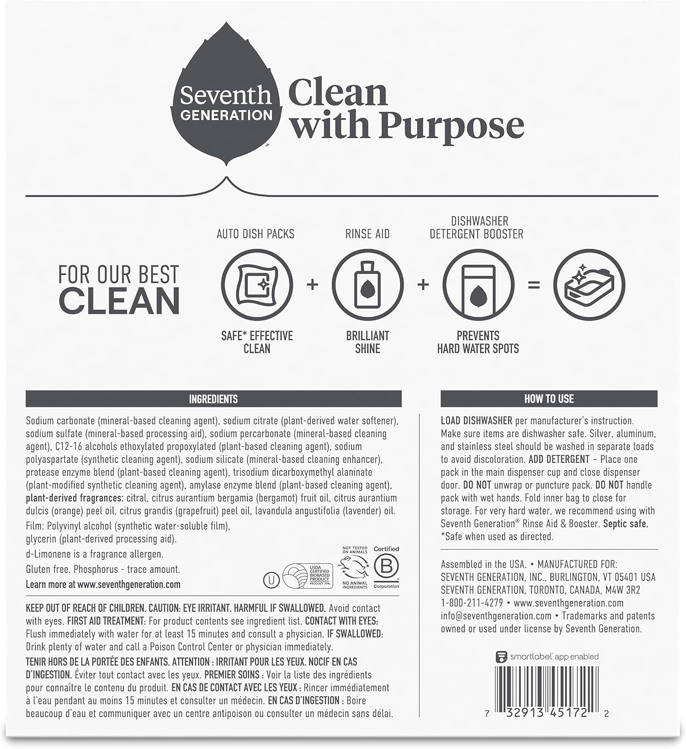 Seventh Generation Power Plus Dishwasher Detergent Packs Fresh Citrus scent Pack of 2 for sparkling dishes Dishwasher tabs 40 count