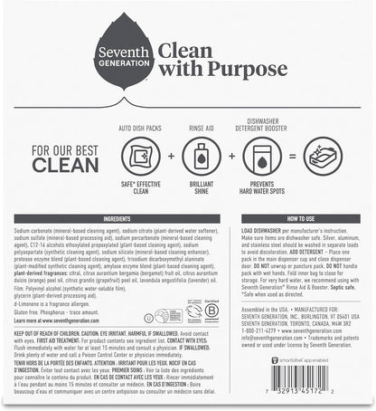 Seventh Generation Power Plus Dishwasher Detergent Packs Fresh Citrus scent Pack of 2 for sparkling dishes Dishwasher tabs 40 count