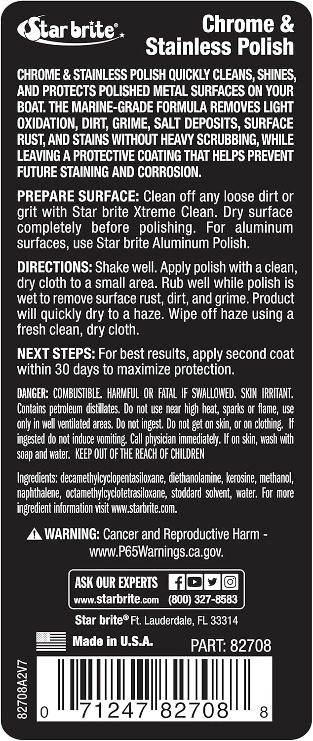 STAR BRITE Chrome & Stainless Polish - Marine Grade Formula Protects Against Pitting, Salt Deposits, Staining & Rust on Chrome, Stainless Steel, Copper, Tin & Brass (082708)