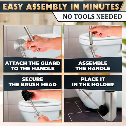 Stylish Stainless Steel Toilet Brush and Holder Set - Silver Toilet Bowl Brush and Holder with Splash Cover, Sturdy Bristles, Corrosion & Scratch Resistant - Elegant Design, Effective Deep Cleaning