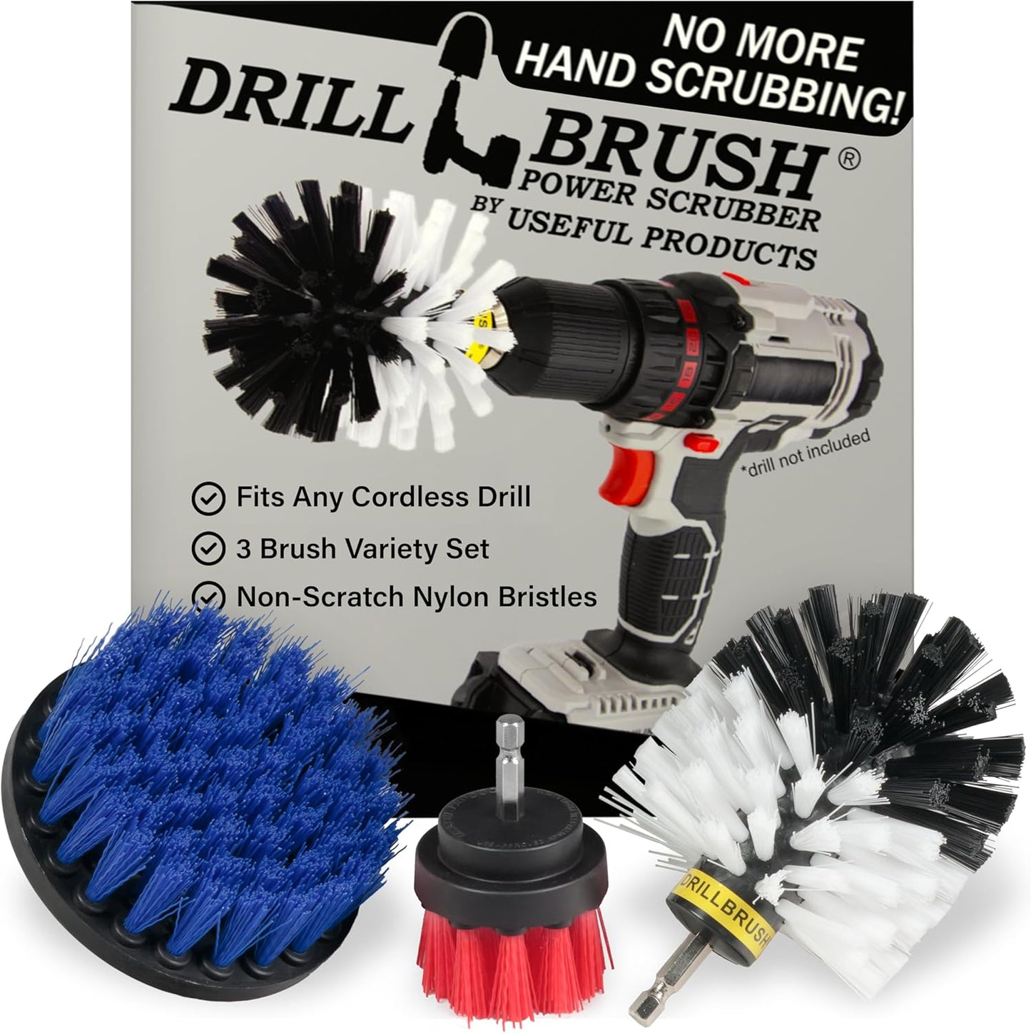 Drillbrush Drill Brush Attachment Set for Bathroom Cleaning – Power Scrubber Brush Kit for Tub, Tile, Shower, and Grout – All-Purpose Household Cleaning Brushes for Drill - Electric Grout Cleaner Kit