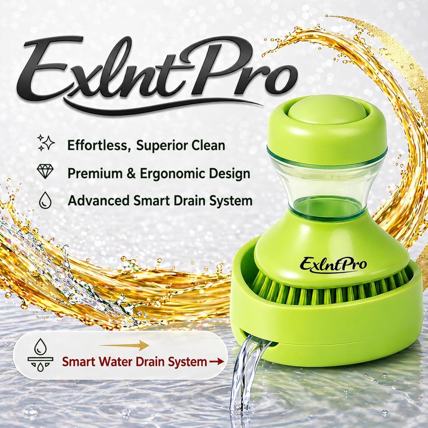 ExlntPro-Dish Brush with Soap Dispenser, Kitchen Scrub Brush with Holder & Drain Tray, Refillable Soap Dispensing Dish Scrubber for Pots, Pans & Sink Cleaning