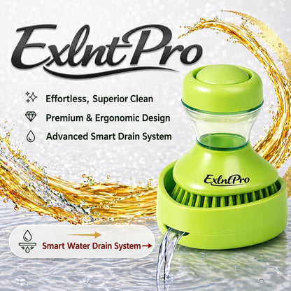 ExlntPro-Dish Brush with Soap Dispenser, Kitchen Scrub Brush with Holder & Drain Tray, Refillable Soap Dispensing Dish Scrubber for Pots, Pans & Sink Cleaning
