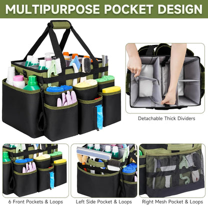 Large Rolling Cleaning Caddy Bag with Detachable Trolley,Cleaning Cart on Wheels with Shoulder Strap,Cleaning Supplies Organizer for Housekeepers,Black