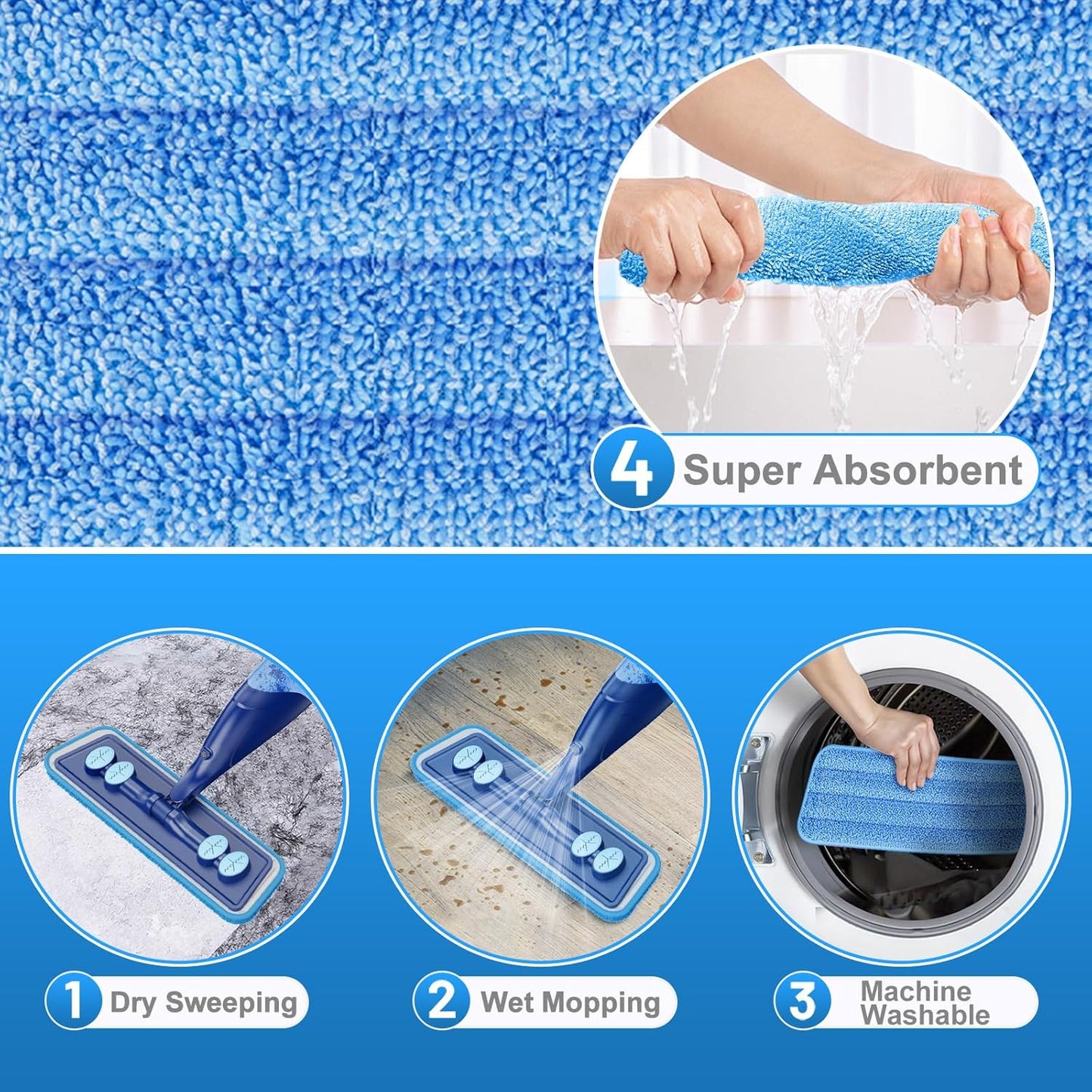 Spray Mops for Floor Cleaning - Wet Dry Mops with 2 Washable + 2 Disposable Pads for Swiffer Powermop - Refillable Bottle for Hardwood Tile Home Kitchen - Absorbs Pet Hair Dust Stains