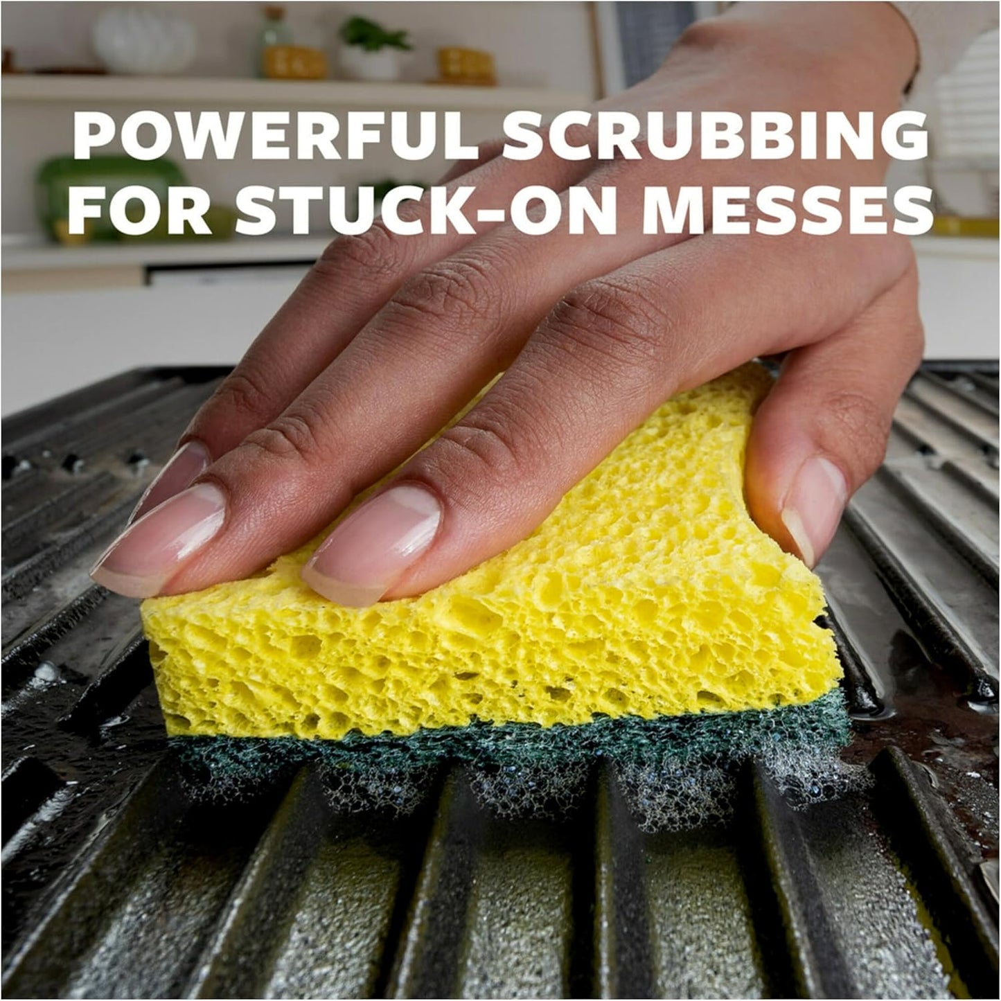 Scotch-Brite Heavy Duty Scrub Sponge, 9 Kitchen Sponges Designed for Tough Messes in the Kitchen that Last 3X Longer*, Best for Cast Iron Skillets and Outdoor Grills, Flexible, Durable, and Strong