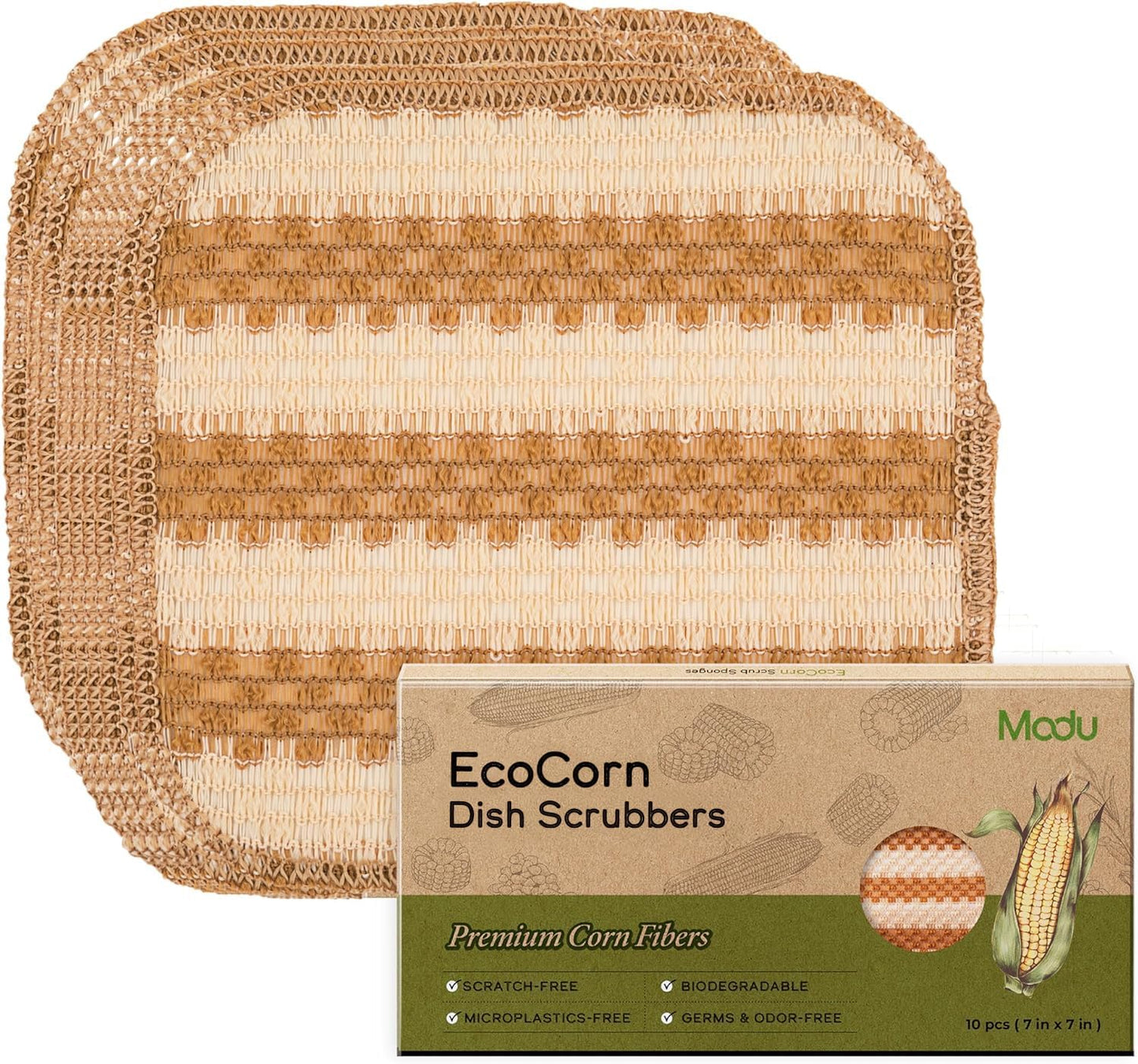Modu 6 Pack EcoCorn Dish Sponges Scrubbers – 100% Corn Fiber, Biodegradable Kitchen Scrub Pads for Multipurpose Household Cleaning, Odor-Free, Plastic-Free Kitchen Mesh Net (Thin & Foamy 6 Count)
