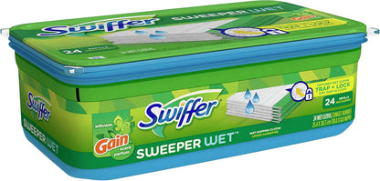 Swiffer Sweep + Mop, Wet Pads Refill, Floor Cleaner for Dirt, Dust, Hair, Cleaning Cloths for Mopping Home, Bathroom, Kitchen, All Purpose Multi-Surface Floor Wipes, Gain, 24ct