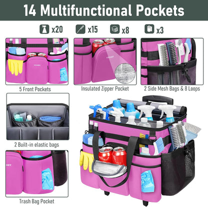 Ytonet Cleaning Caddy with Wheels, Extra Large Rolling Cleaning Caddy Bag with Detachable Trolley for Housekeepers, Water Resistant Cleaner Supplies Organizer with Wheels for Kitchen, Tool Organizer