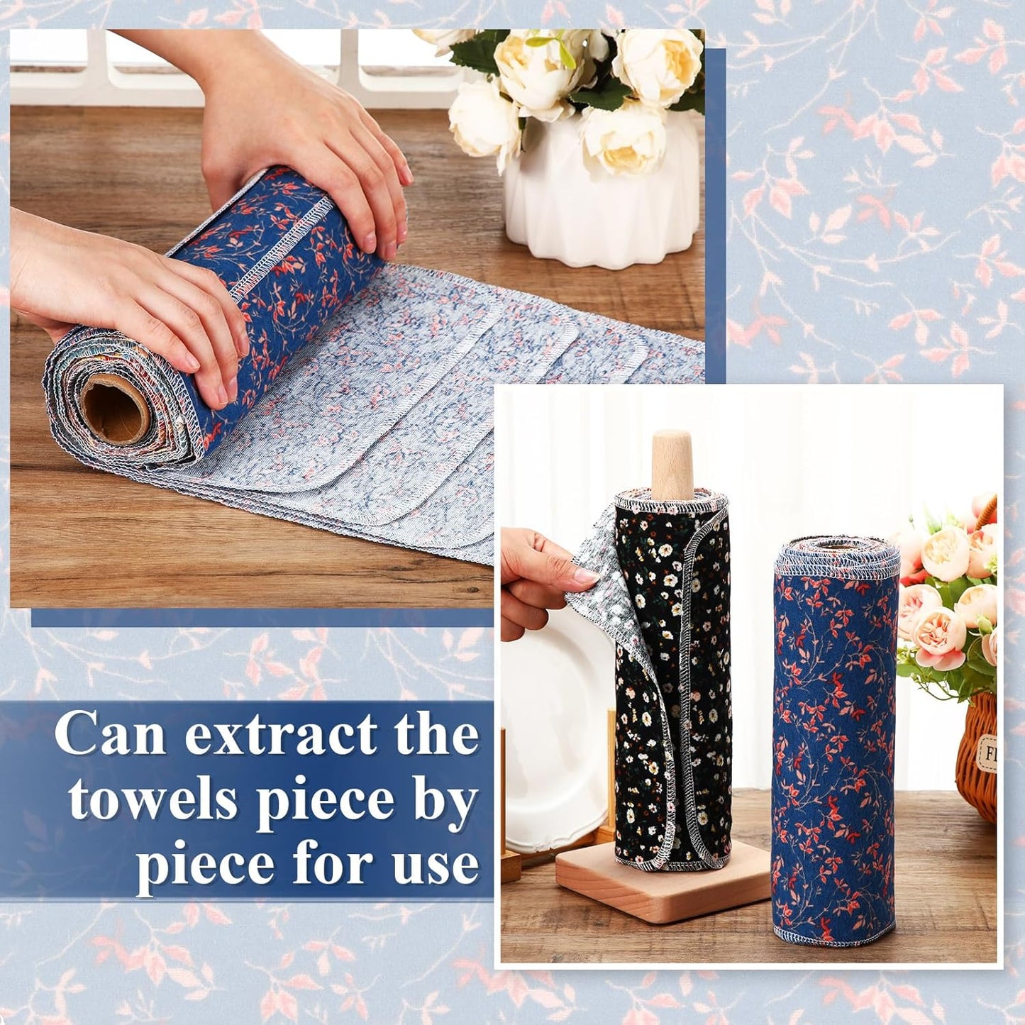 Redbaker 50 Pcs Reusable Paper Towels Paperless Reusable Cotton Cloths Toilet Absorbent Washable Paper Towels with Roll Kitchen Dishcloth for Kitchen Paperless Dishcloths(Stripe)