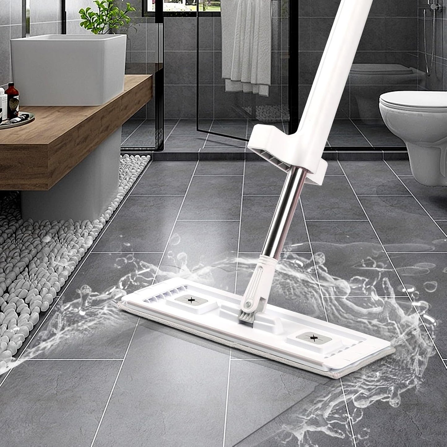 VEVOR Mop and Bucket with Wringer Set, Wet & Dry Use, Flat Mop and Bucket System with 3 Washable Microfiber Pads, Flat Mop with Stainless Steel Handle, Mop Bucket Set for Hardwood Tile Vinyl