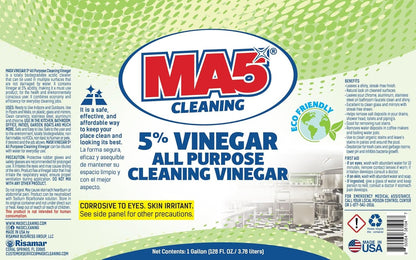MA5x Vinegar 5% All-Purpose Cleaner | Industrial Strength, Eco-Friendly, Multi-Surface Cleaning Vinegar | Biodegradable, Non-Toxic, Made in USA | Gallon | Pack of 1