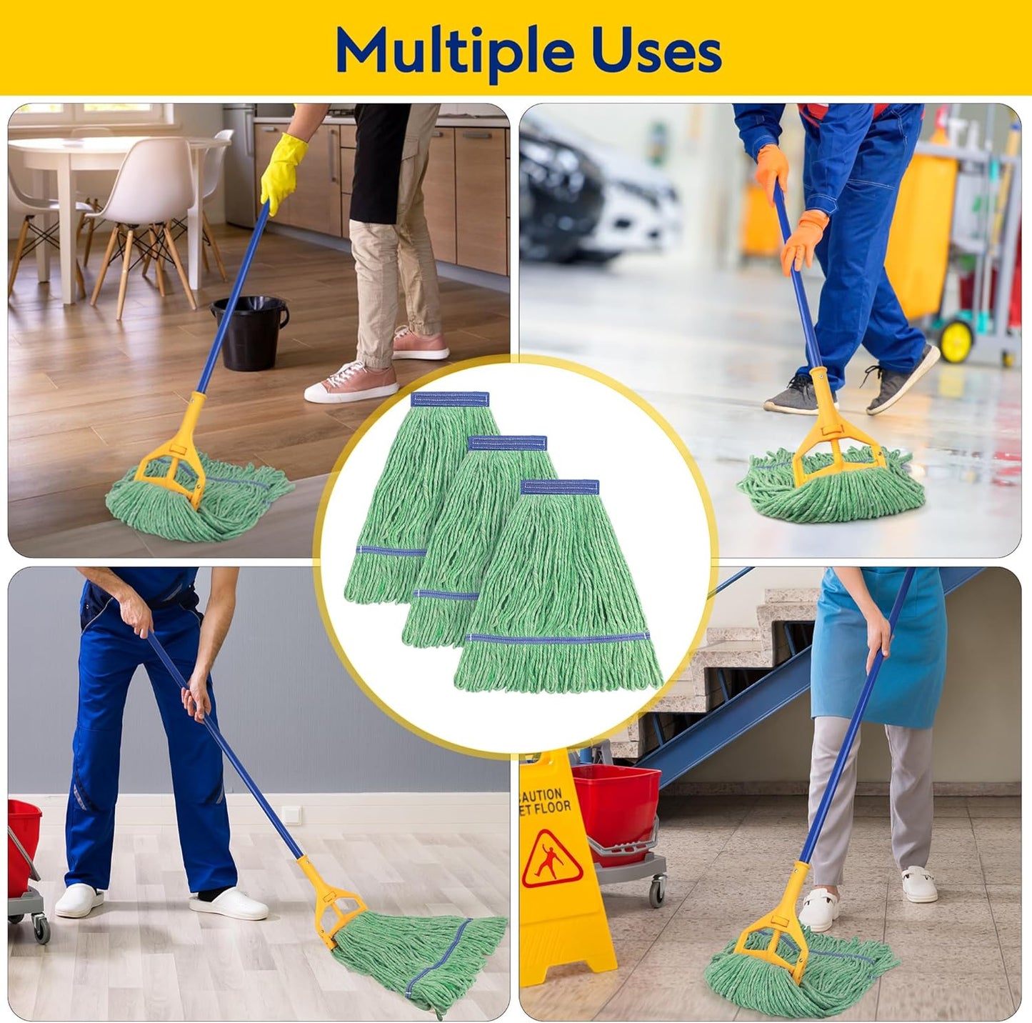 Matthew Cleaning Heavy Duty Mop Head Commercial Replacement for General and Floor Cleaning , Wet Industrial Blue Cotton Looped End String Head Refill (Pack of 6) Blue