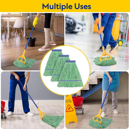 Matthew Cleaning Heavy Duty Mop Head Commercial Replacement for General and Floor Cleaning , Wet Industrial Blue Cotton Looped End String Head Refill (Pack of 6) Blue