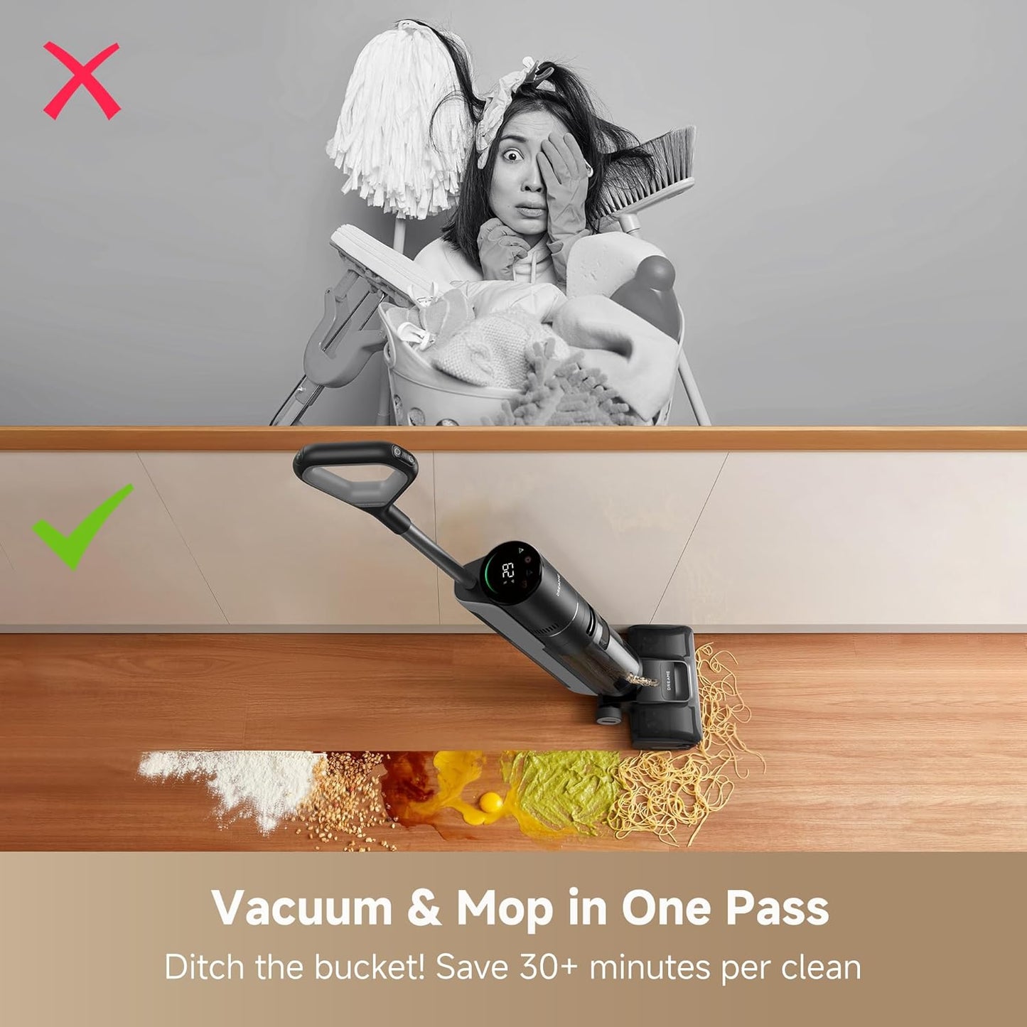DREAME H12 PRO Vacuum Mop, Wet Dry Vacuum Cleaner for Hard Floor, Vacuum and Mop at The Same Time for Wet & Dry Messes, Auto Self-Cleaning, Edge to Edge Cleaning with Hot Air Drying