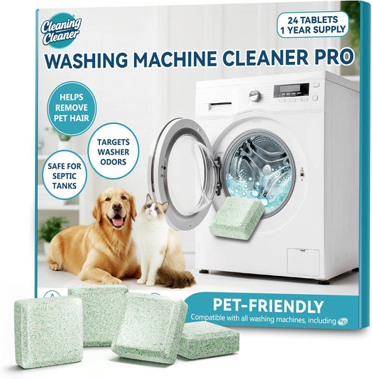 Washing Machine Cleaner Pet-Hair-Remover for Laundry, Cleaning Supplies for Odors and Grime, Safe for Pets, 24 Tablets, 1 Year Supply