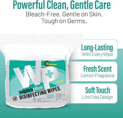 WIPESPLUS Disinfecting Surface Wipes Refill Bag Bleach Free with Lemon Scent for Home and Business, 800 Count