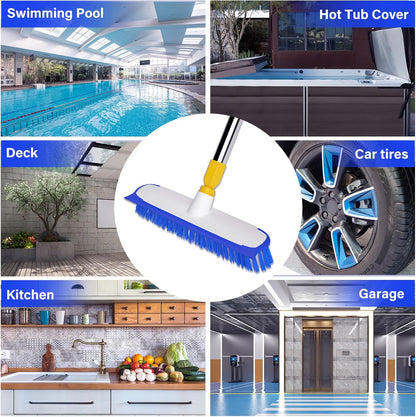 ITTAR 55" Extendable Floor Scrub Brush, 12" Wide Heavy-Duty 2-in-1 Scrub & Squeegee Deck Brush for Tile Grout Shower Floor, Kitchen, Restaurant, Patio & Garage Cleaning