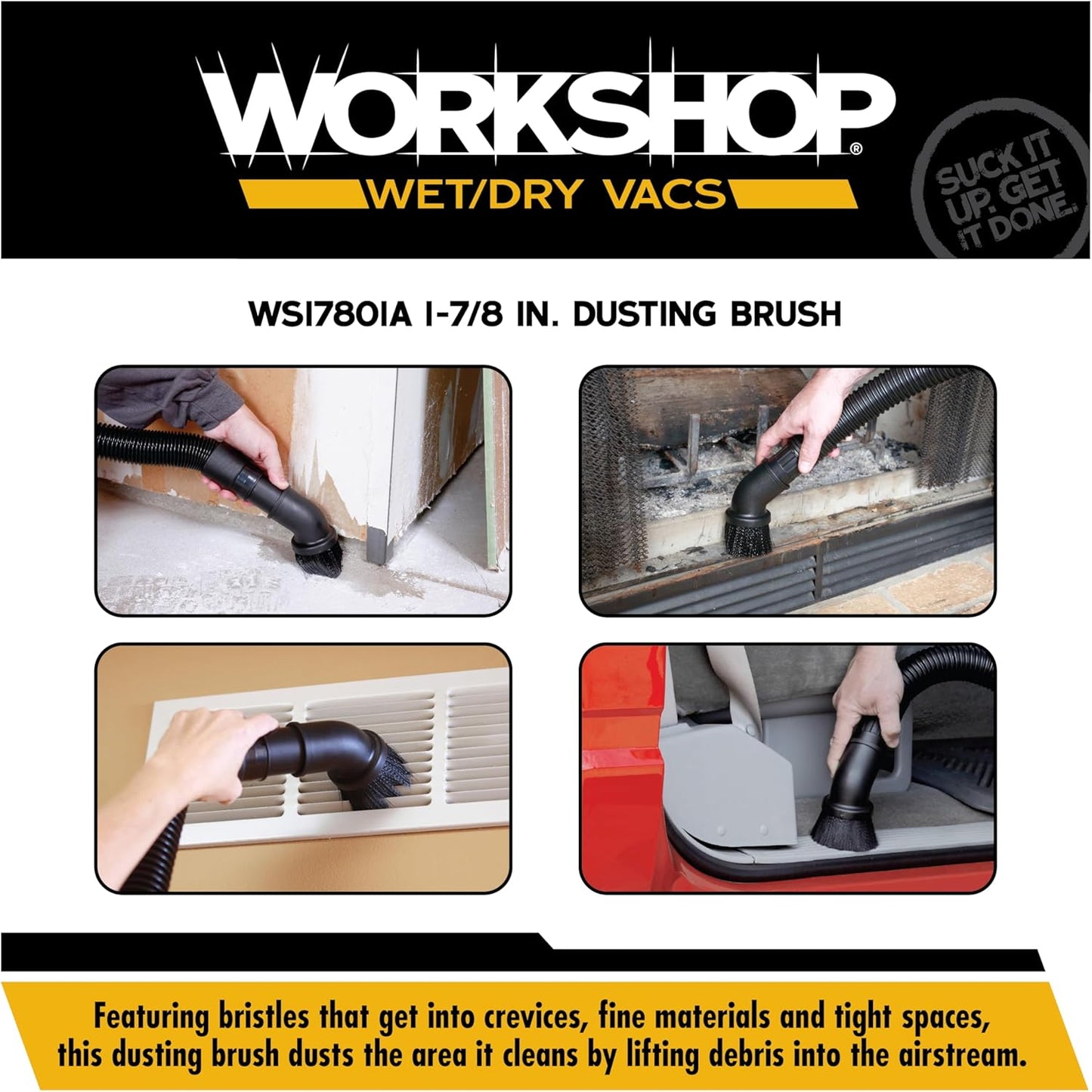 WORKSHOP Wet/Dry Vacs Shop Vacuum Accessories WS25001A Dusting Brush Attachment for Wet Dry Vacuum Cleaners, Fits 2-1/2-inch Extension Wands and Hoses