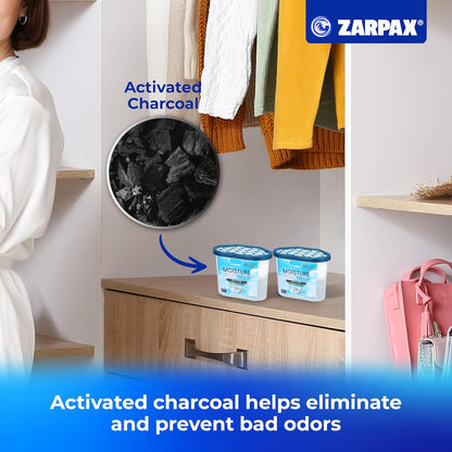 ZARPAX Moisture Absorber Activated Charcoal 10.5 oz/300g | Removes Moisture, Damp, Humidity & Odors | Odor Absorber | Moisture Trap for Bathroom, Closet, Kitchen & Small Spaces | Set of 6