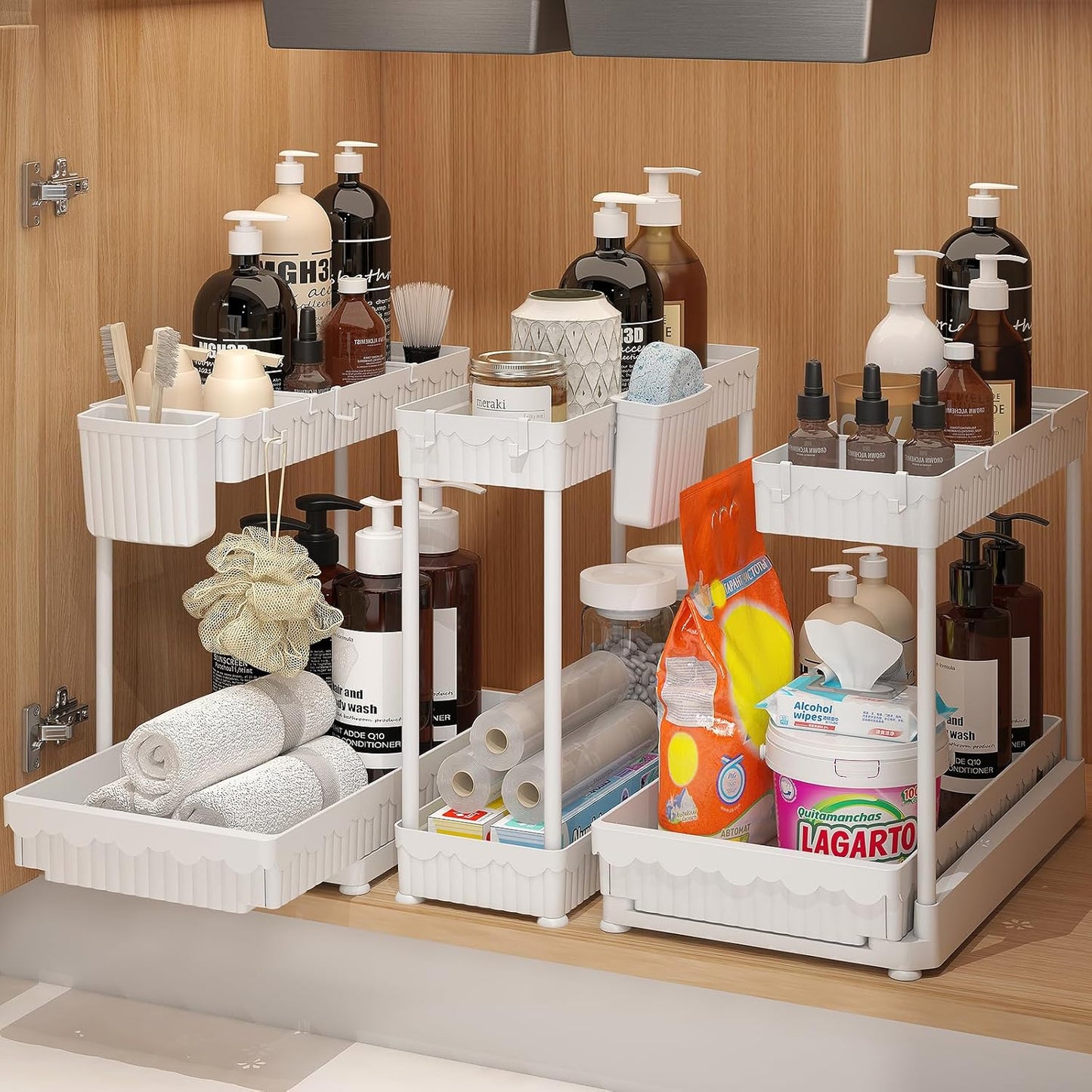 Sevenblue L-Shaped Pull-Out Storage Organizers, 3 Pack (Black, 12.85 inch)