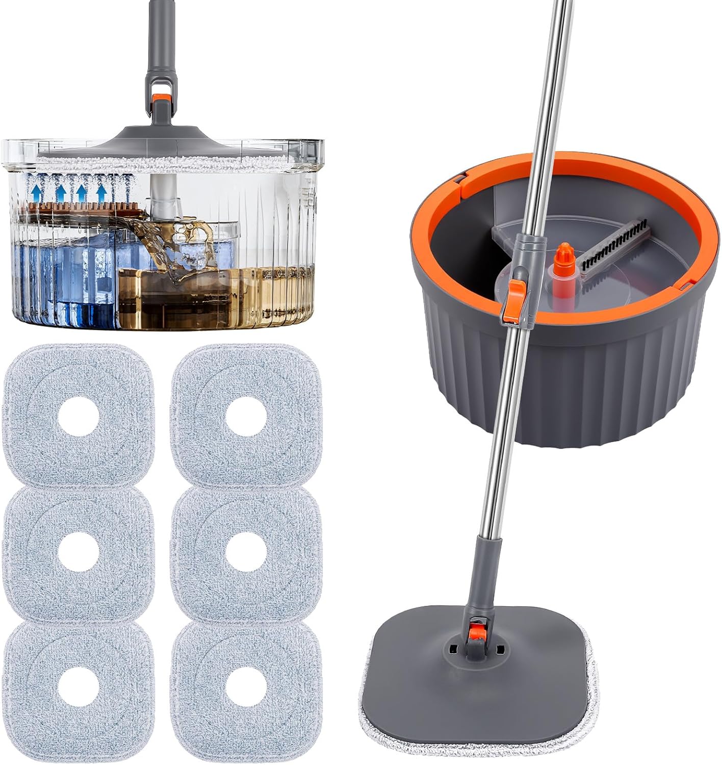 Chabatree Mop and Bucket Set，Spin Mop and Bucket Set with Separate Dirty and Clean Water，12 Replaceable Mop Pads，Deep-Cleaning Mops for Floors, Versatile Mops for Walls