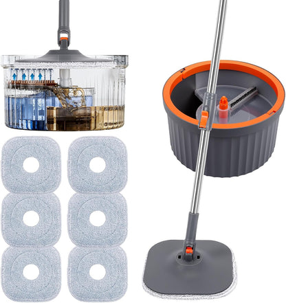 Chabatree Mop and Bucket Set，Spin Mop and Bucket Set with Separate Dirty and Clean Water，12 Replaceable Mop Pads，Deep-Cleaning Mops for Floors, Versatile Mops for Walls
