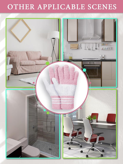 Patelai 3 Pairs Microfiber Plant Dusting Gloves Leaf Cleaning Gloves for Indoor Plants, Blinds, Furniture, House (Green Yellow,Blue,Pink,Medium)