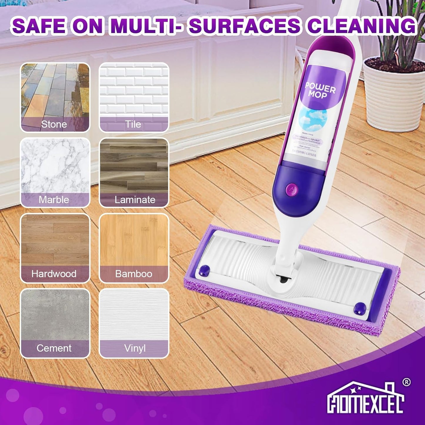HOMEXCEL Reusable Microfiber Mop Pads for Swiffer PowerMop 8 Pack, Power Mop Pads Refills for 13 ''-15 '' Spray Mop, Machine Washable Pad Replacement for Multi-Surface Floor Cleaning