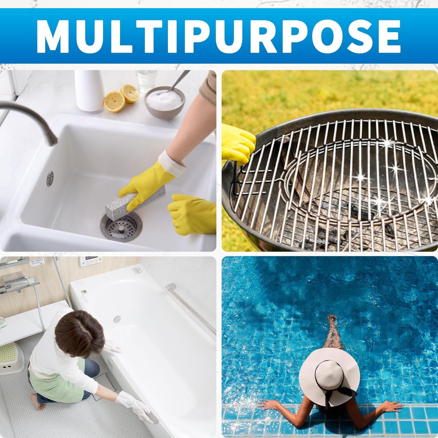 4TH Pumice Stone for Toilet Bowl Cleaning,Remove Away Limescale Stain,Hard Water Rings,Calcium Buildup,Iron and Rust,Pumice Stick for Tile/Bath-tub/Kitchen/Grill/Household - 4 Pack